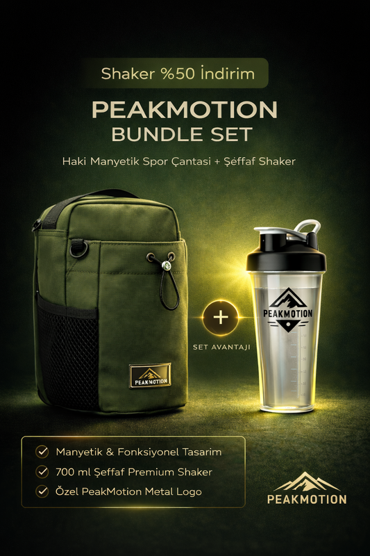 PeakMotion Manyetik Haki Spor Çantası + Premium Shaker (700 ml) – Bundle Set